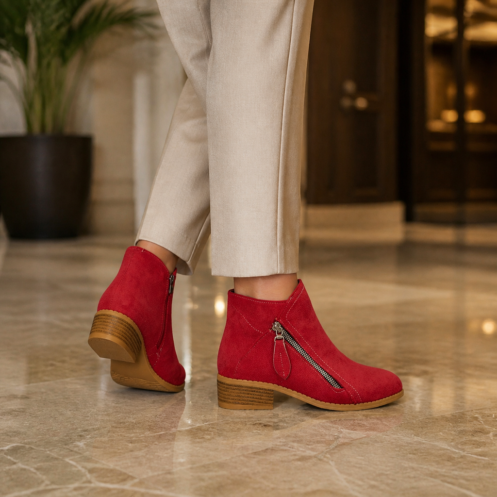 Anna Cushioned Comfort Ankle Boots - red - lifestyle view 3