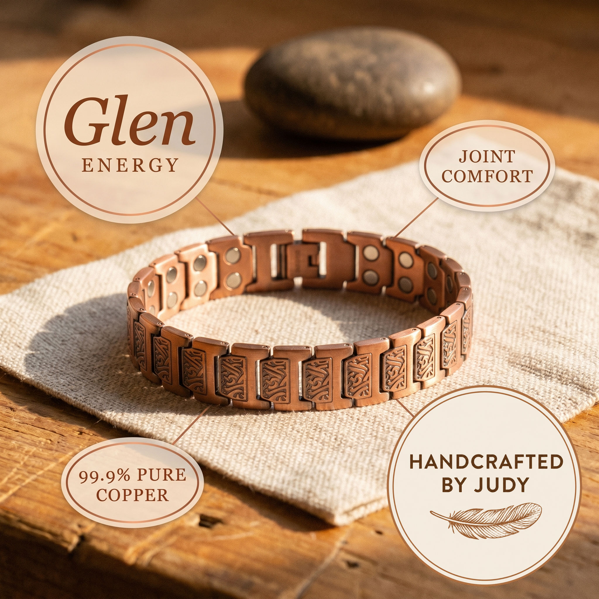 Octavia | Engraved Flowing-Pattern Copper Link Bracelet