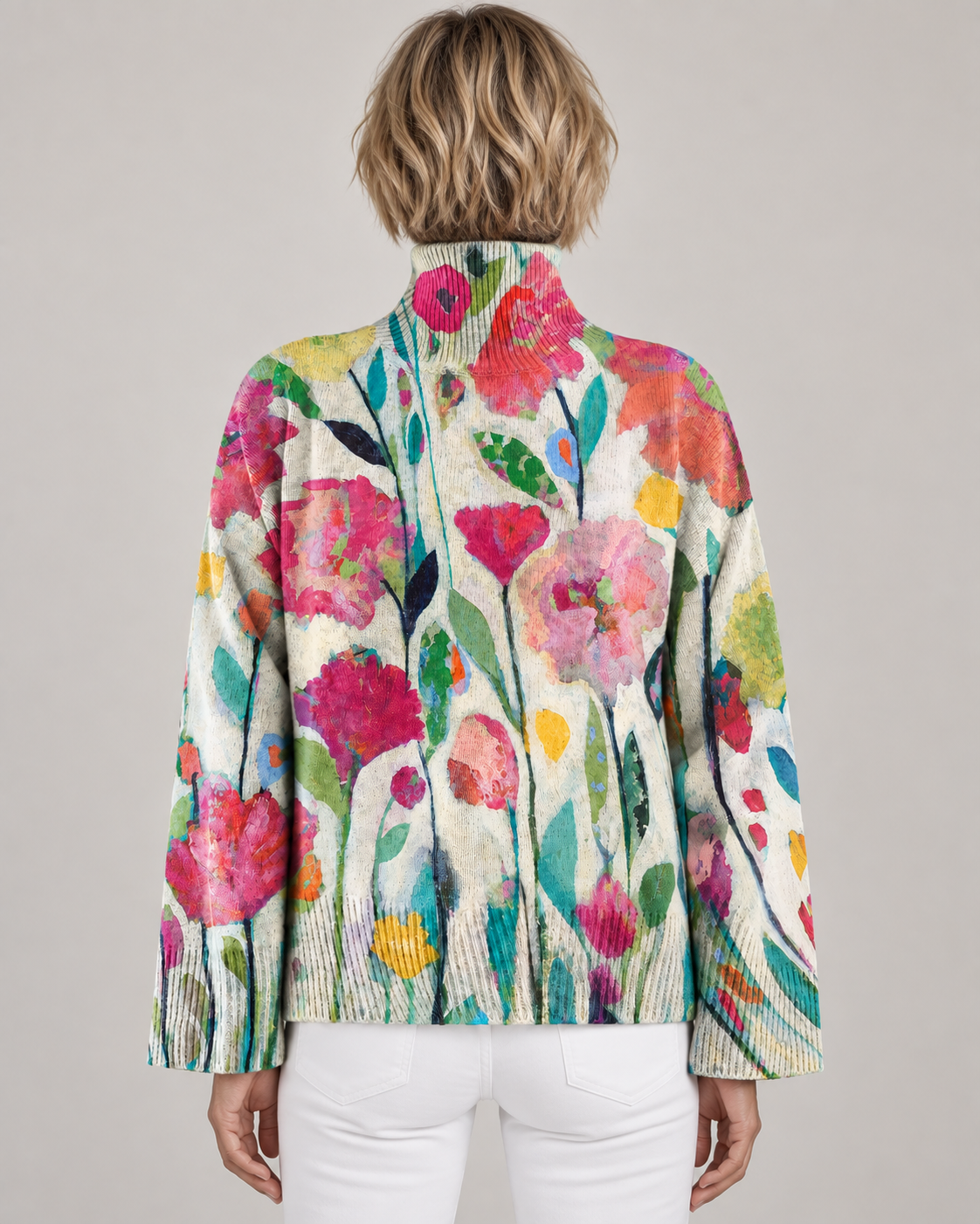 Melani™ | Vintage Floral Abstract Art Turtleneck Sweater