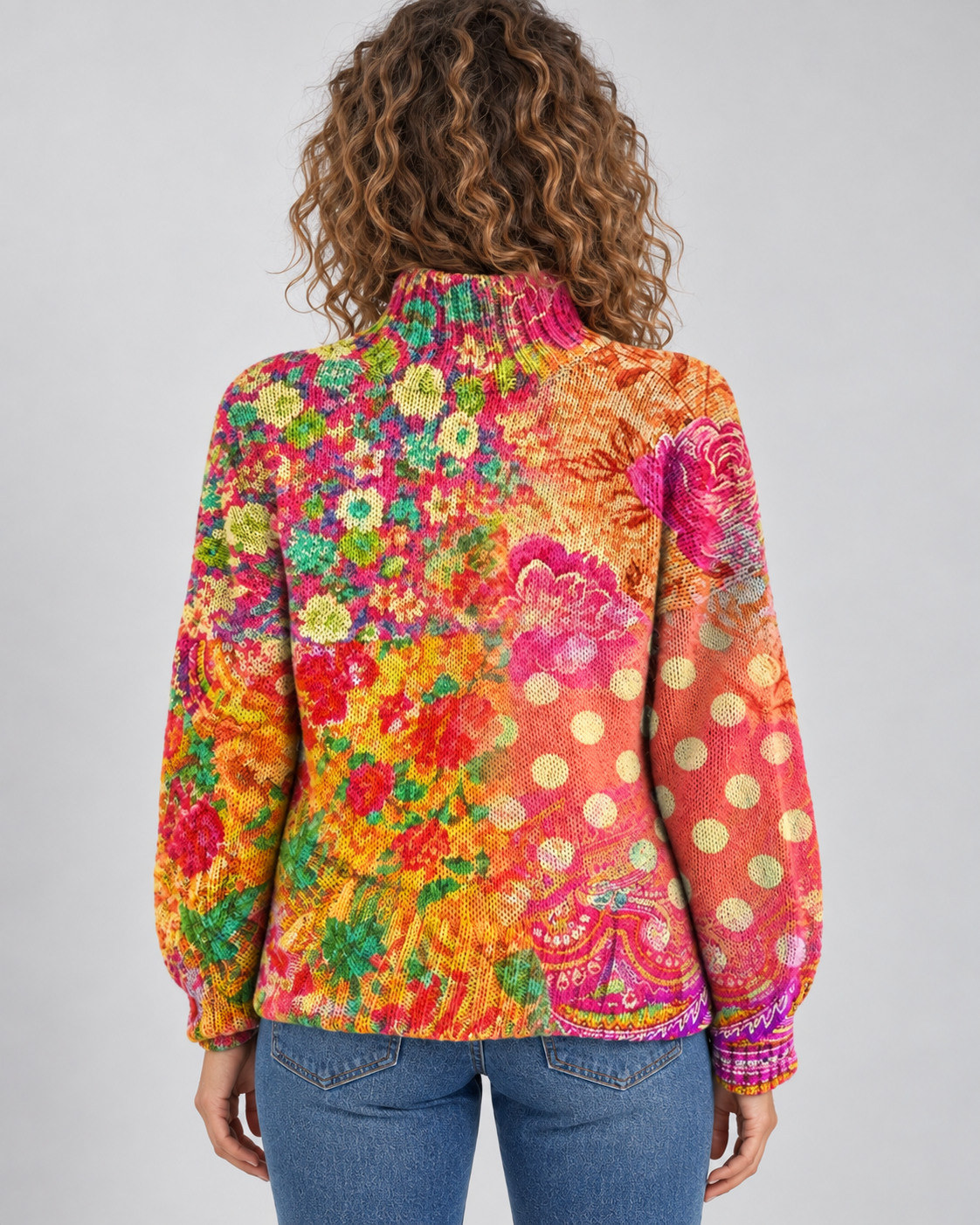 Mallory™ | Floral Polka Dot Knit Turtleneck Sweater