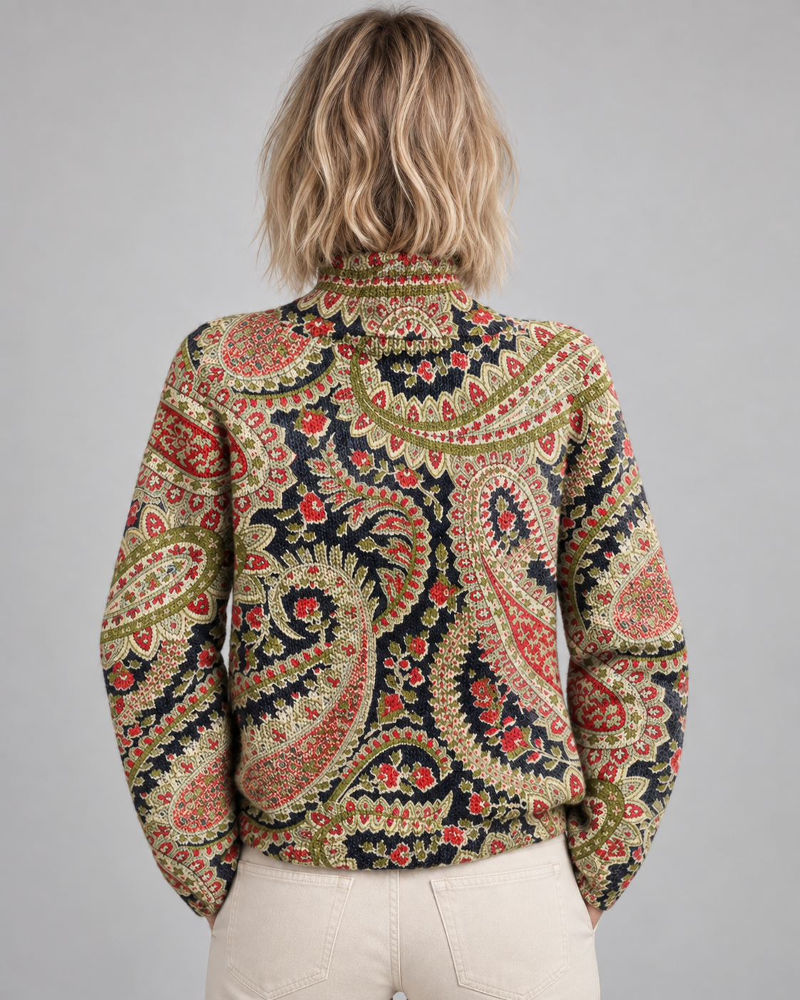 Nicolia™ | Vintage Floral Knit Turtleneck Sweater