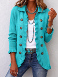Sylvaine | Ribbed Knit Ruffle Jacket in Turquoise