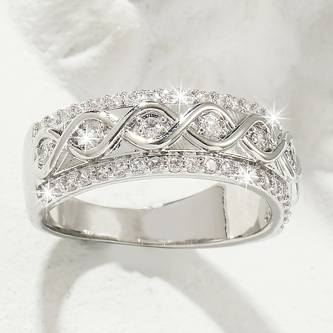 White Gold Double Row Zirconia Ring