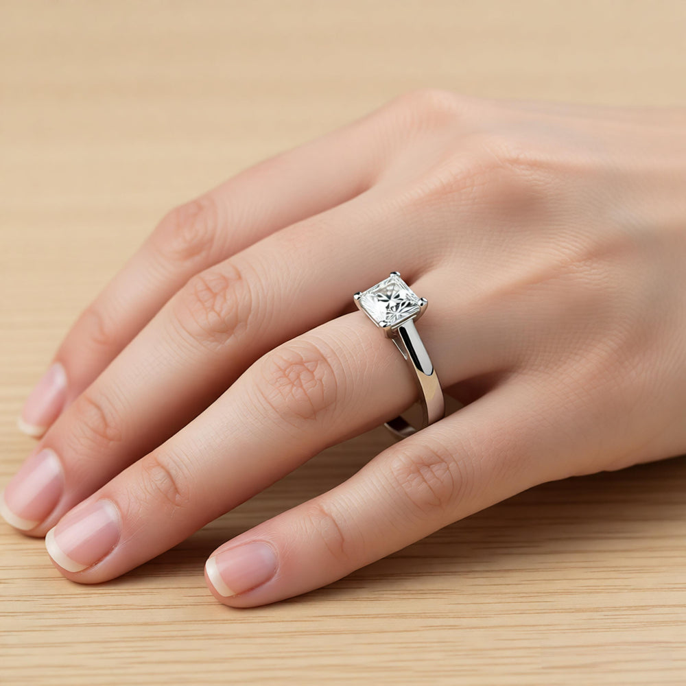 White Gold Square Crystal Ring