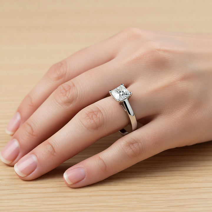 White Gold Square Crystal Ring