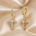 White Gold Cross Zirconia Inlaid Earrings