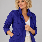 RHODA™ - Vintage Zip Up Button Military Jacket