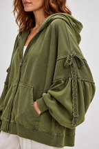 LELENA™ - Chic Zip Up Hooded Side Bow Long Sleeve Jacket