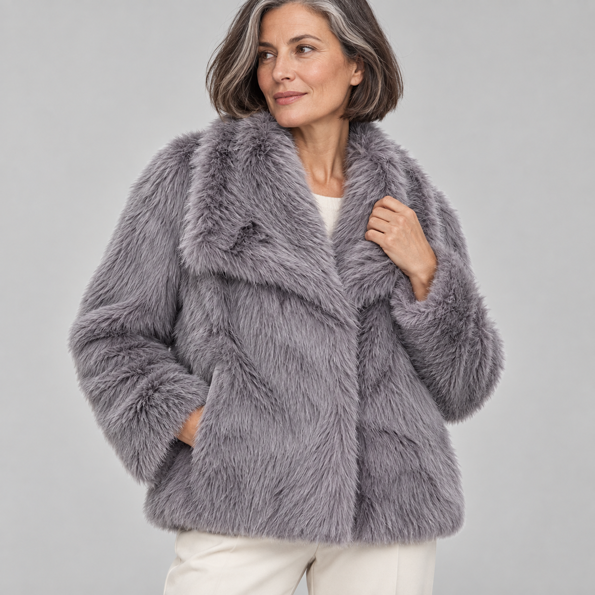 WEENA™ - Classy Long Sleeve Collared Fuzzy Coat