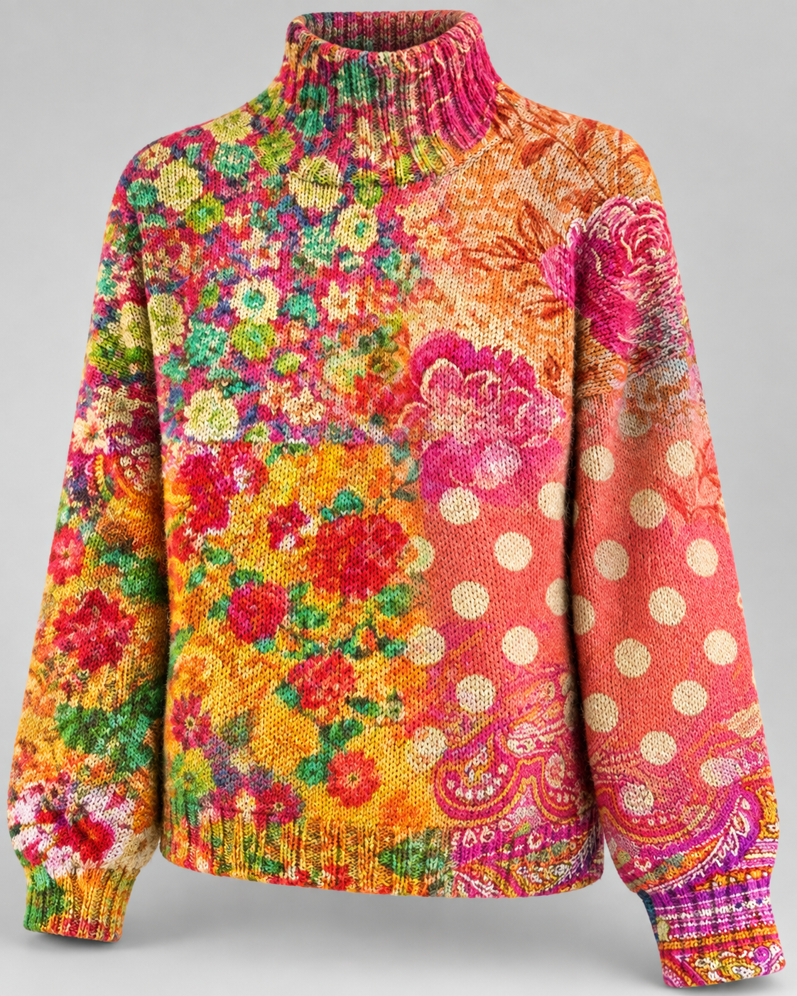 Mallory™ | Floral Polka Dot Knit Turtleneck Sweater