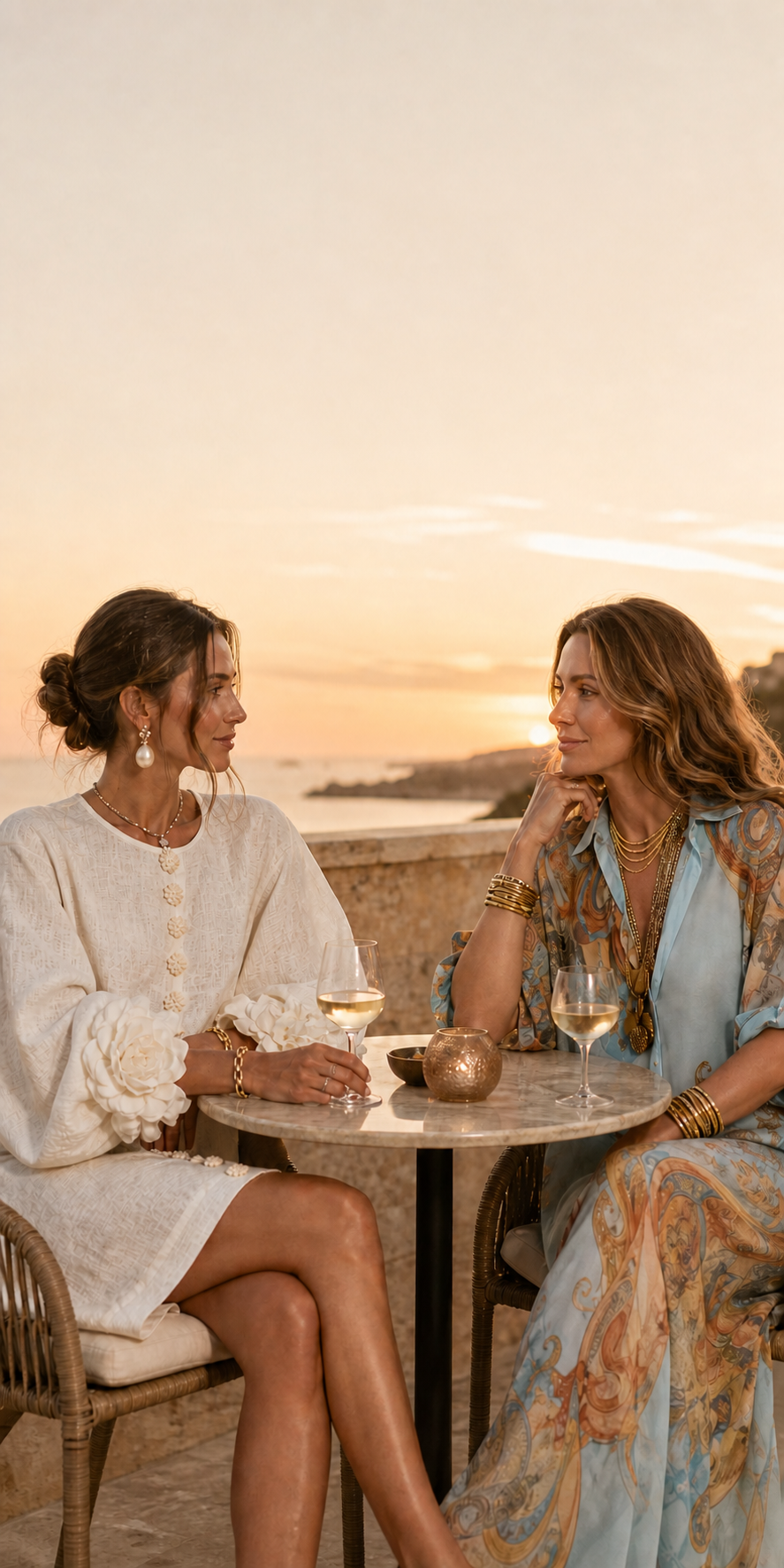 Silvia and Lanie dresses at an end-of-summer sunset dinner