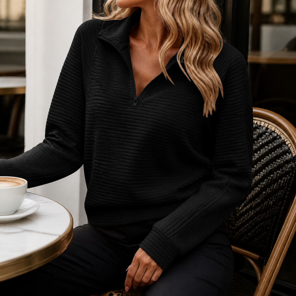 Everly Elegant Zip Up Sweater - black - lifestyle view 2