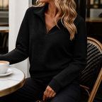 Everly Elegant Zip Up Sweater - black - lifestyle view 2