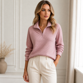 Everly Elegant Zip Up Sweater - pink - lifestyle view 1
