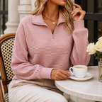 Everly Elegant Zip Up Sweater - pink - lifestyle view 2