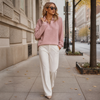Everly Elegant Zip Up Sweater - pink - lifestyle view 3