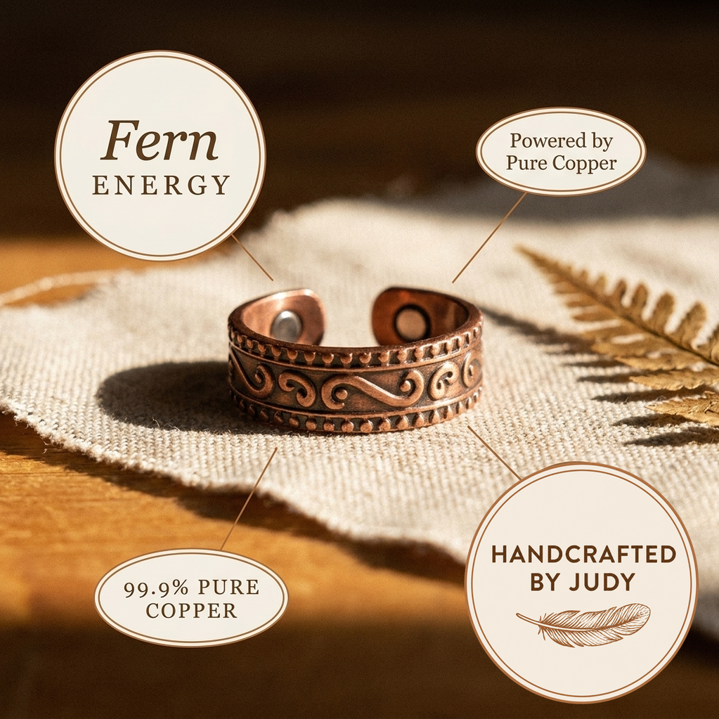 Imogen | Engraved Fern-Vine Copper Ring with Magnets