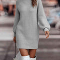 Lila Ribbed Knit Lantern Sleeve Sweater Dress