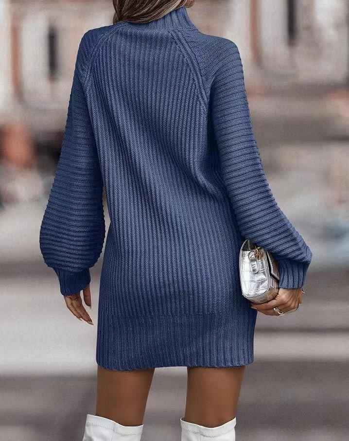 Lila Ribbed Knit Lantern Sleeve Sweater Dress