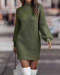 Lila Ribbed Knit Lantern Sleeve Sweater Dress