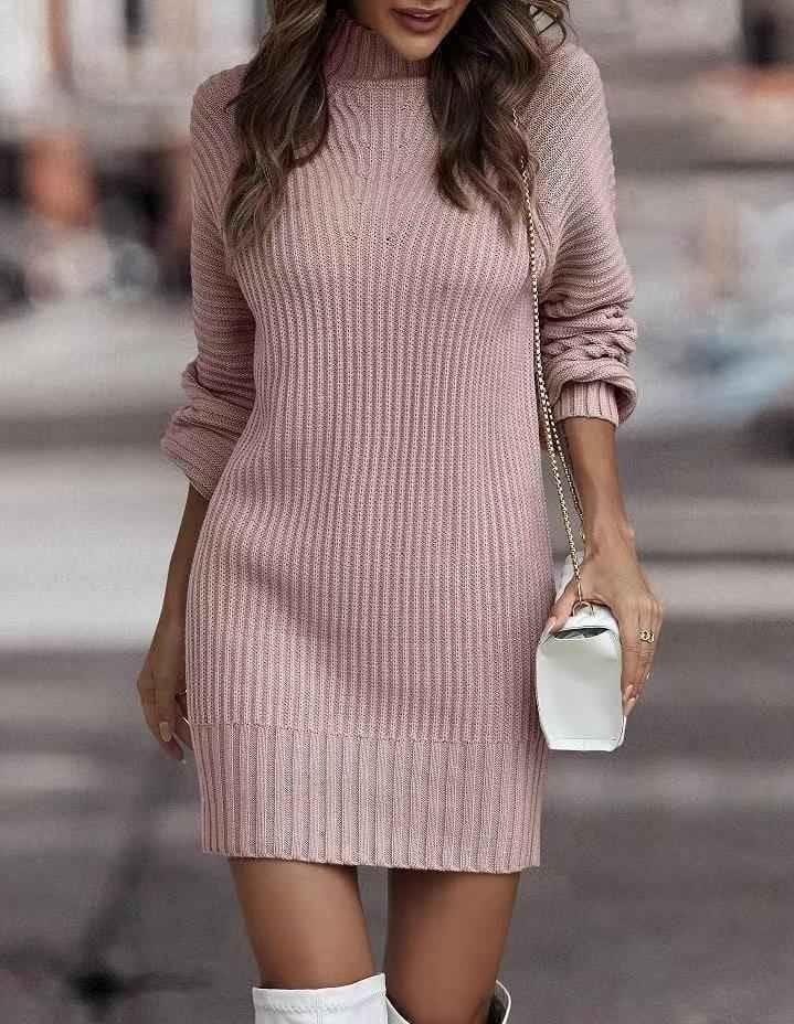 Lila Ribbed Knit Lantern Sleeve Sweater Dress