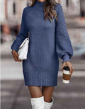 Lila Ribbed Knit Lantern Sleeve Sweater Dress
