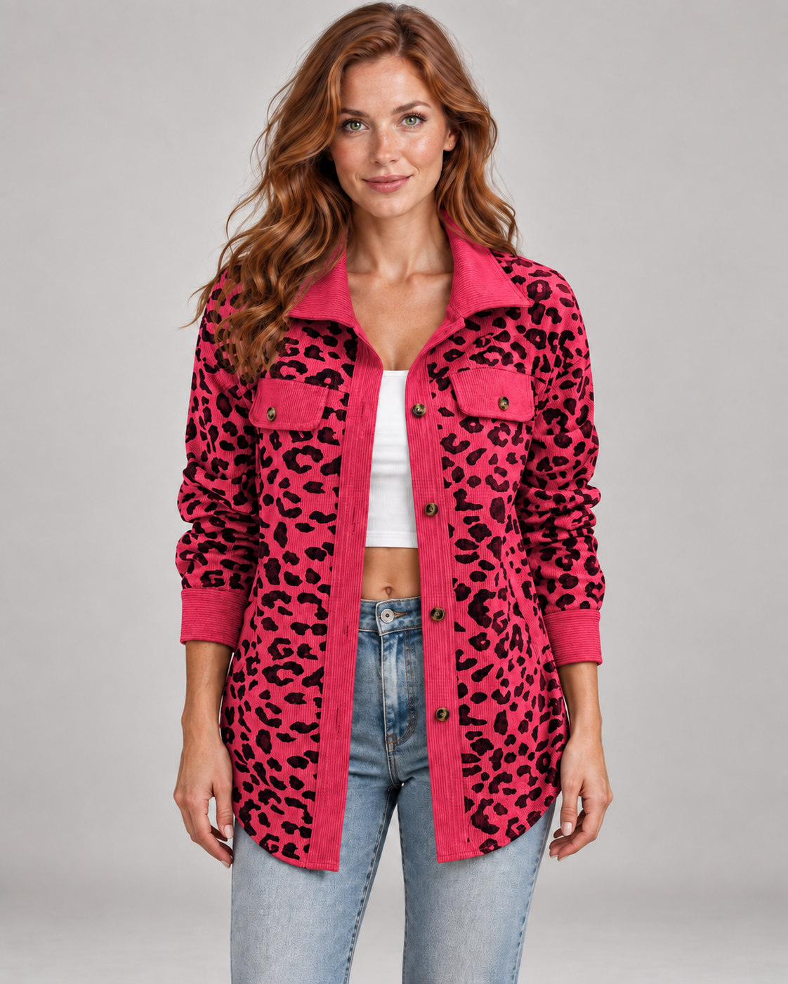 SISI™ - Casual Leopard Print Button Front Jacket
