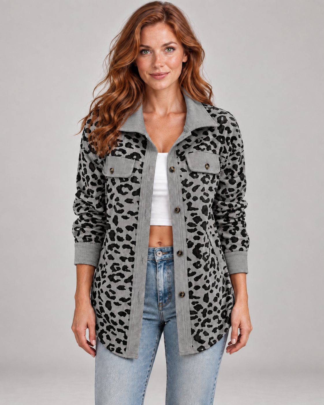 SISI™ - Casual Leopard Print Button Front Jacket