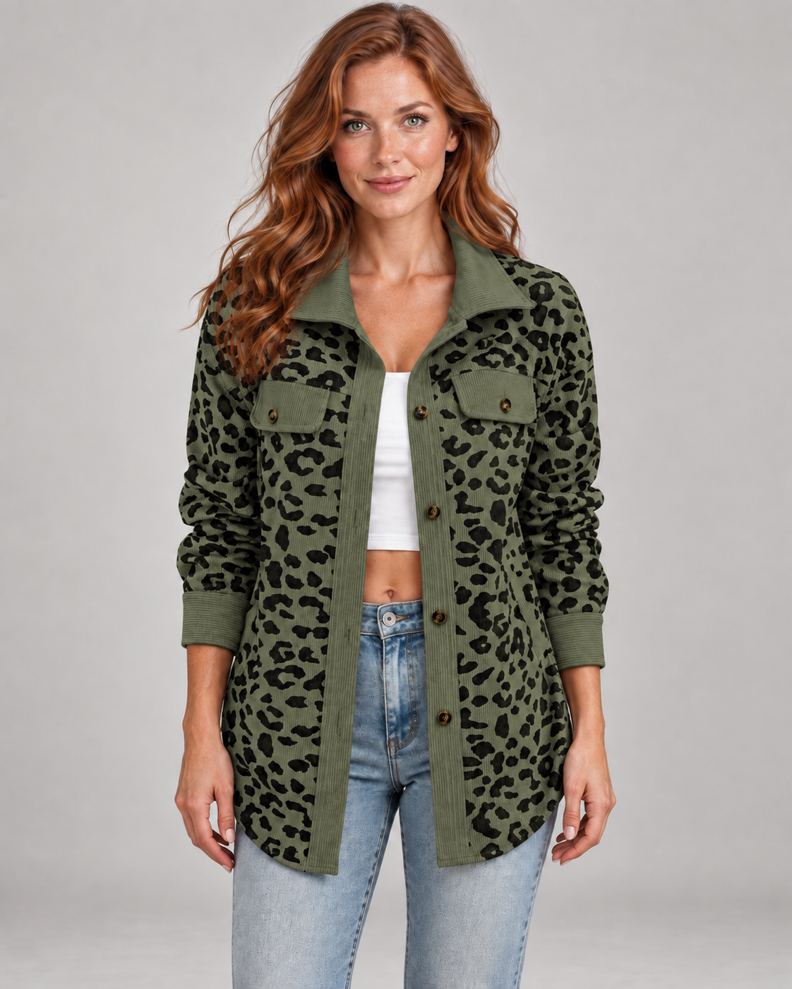 SISI™ - Casual Leopard Print Button Front Jacket