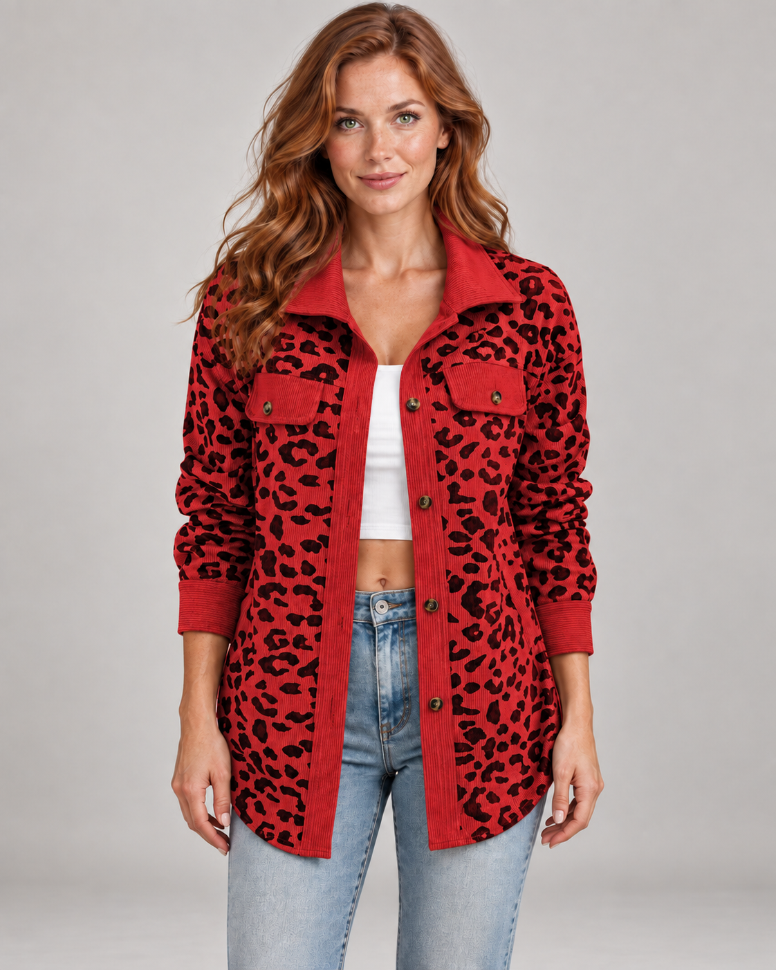 SISI™ - Casual Leopard Print Button Front Jacket