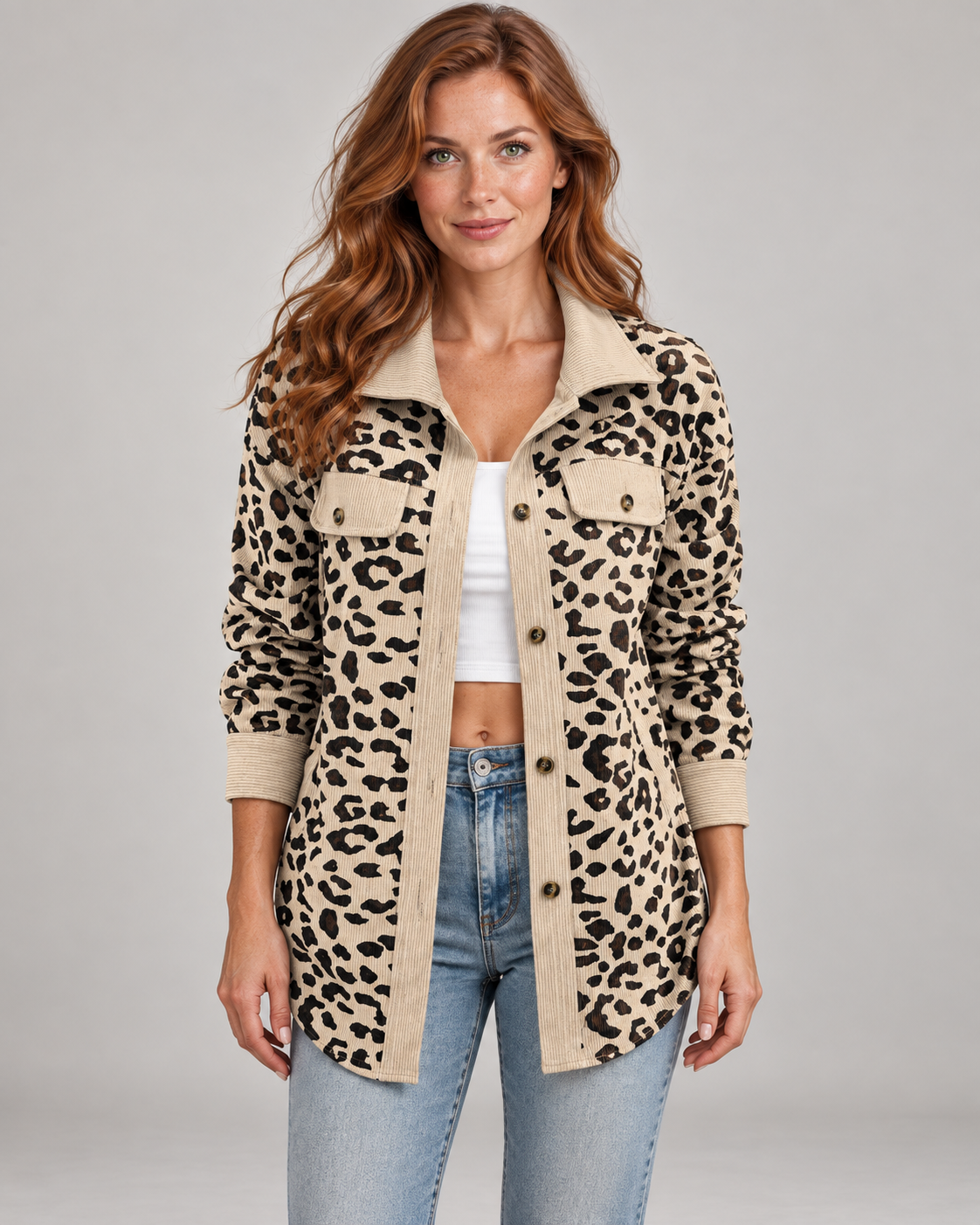 SISI™ - Casual Leopard Print Button Front Jacket