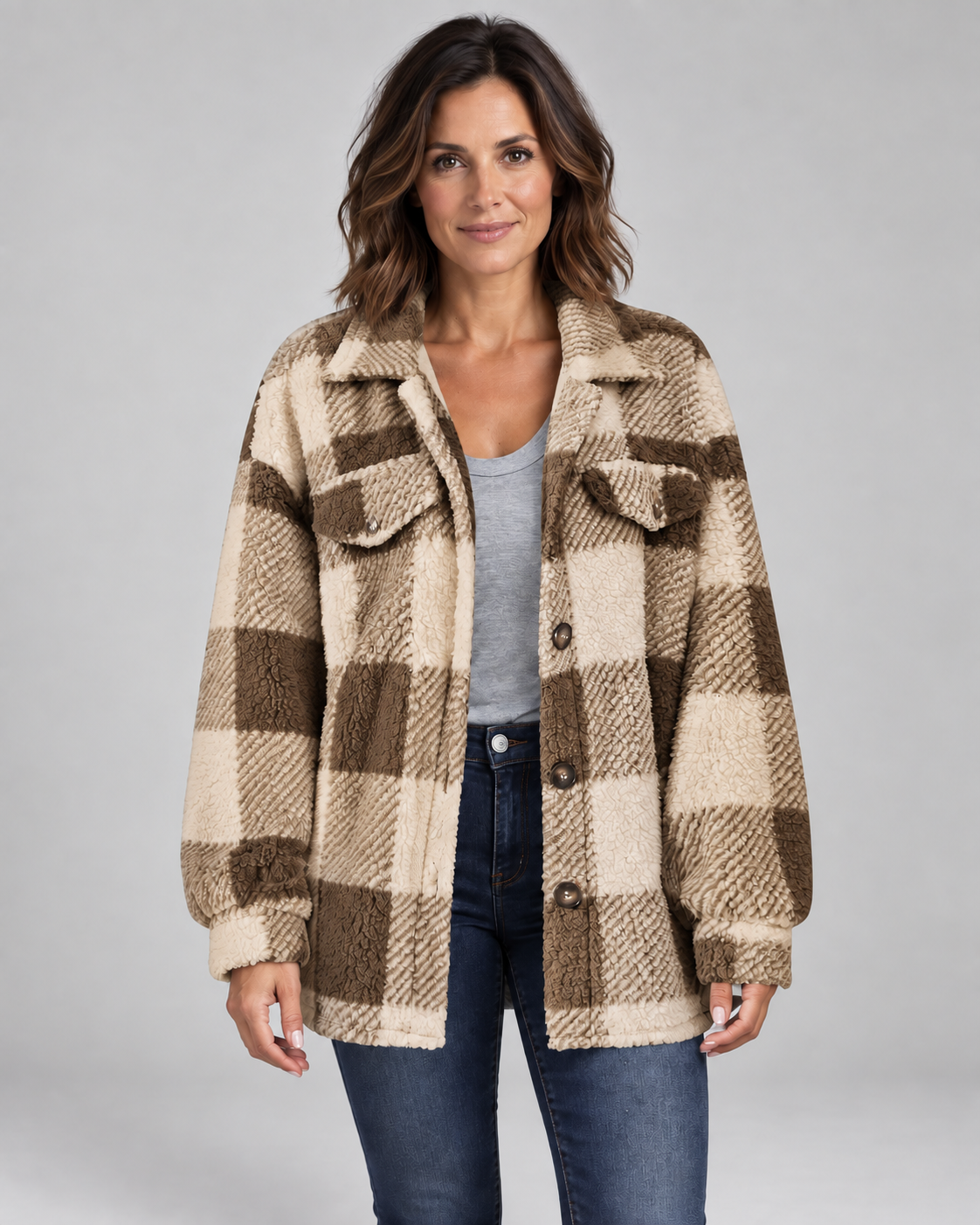 ERMI™ - Casual Plaid Button Down Long Sleeve Jacket