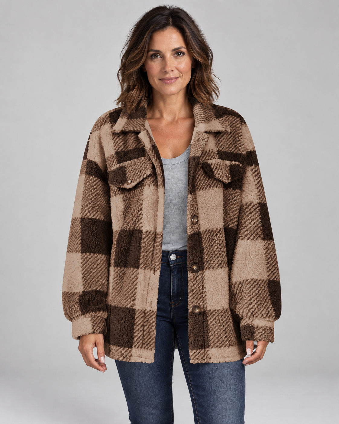 ERMI™ - Casual Plaid Button Down Long Sleeve Jacket