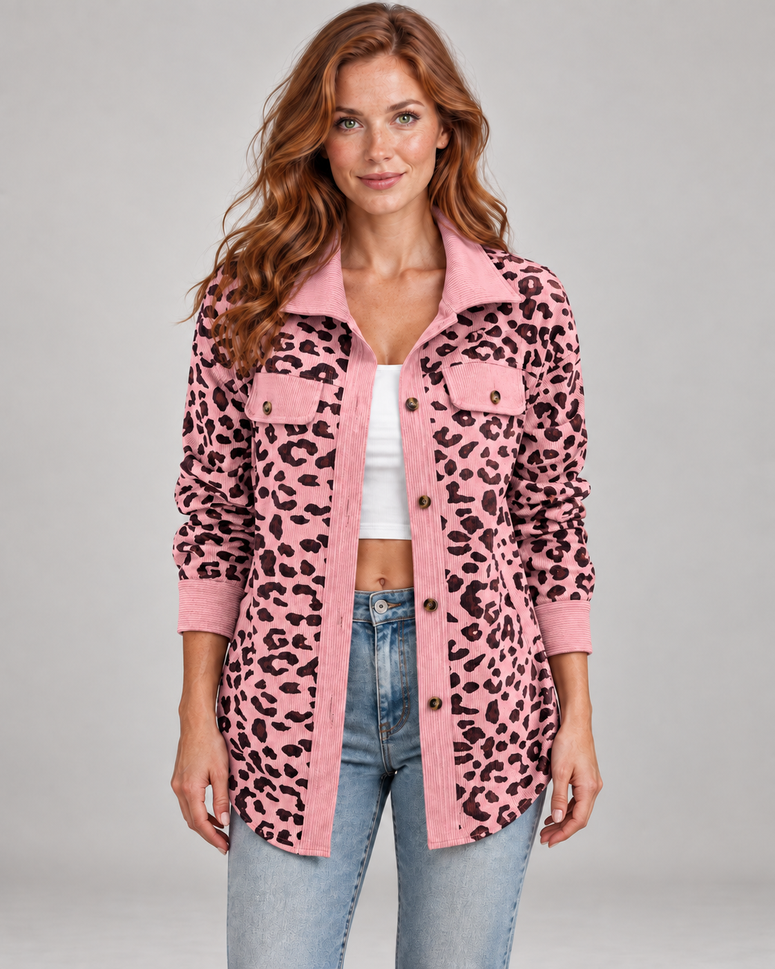 SISI™ - Casual Leopard Print Button Front Jacket