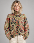 Nicolia™ | Vintage Floral Knit Turtleneck Sweater