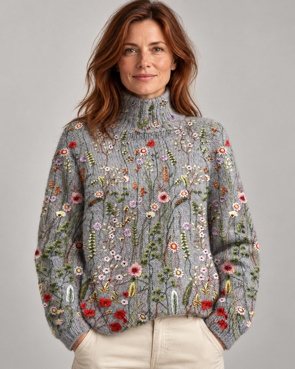 Emmeline™ | Vintage Floral Art Turtleneck Sweater