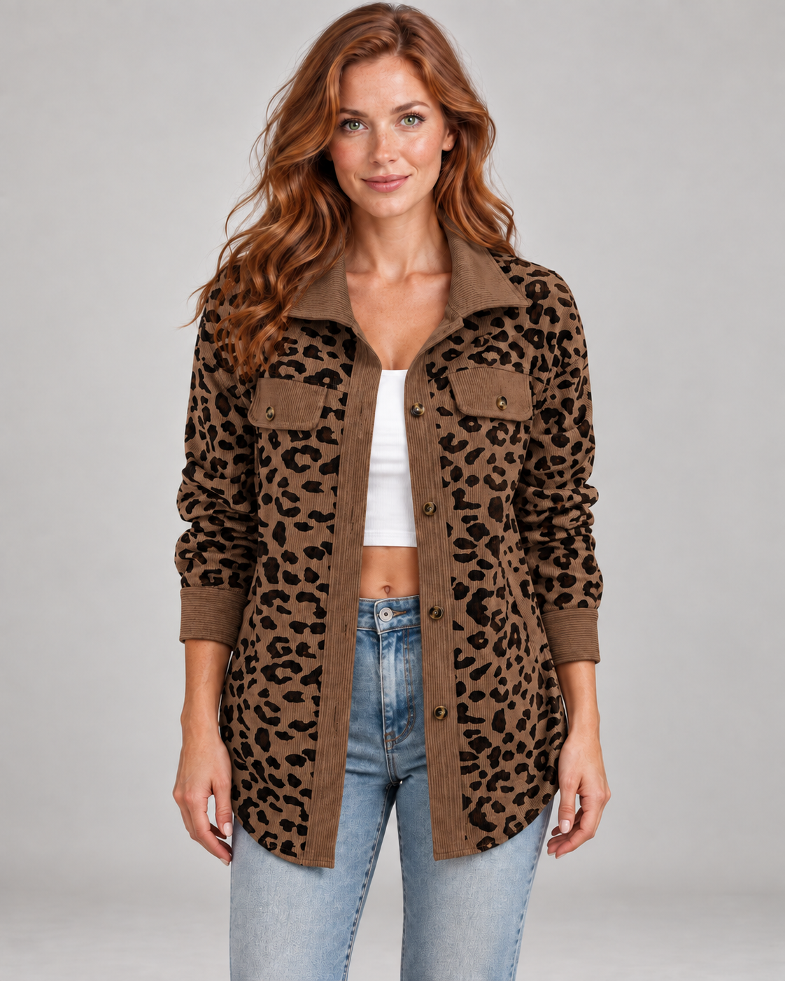 SISI™ - Casual Leopard Print Button Front Jacket