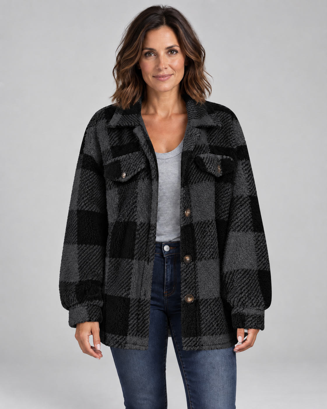 ERMI™ - Casual Plaid Button Down Long Sleeve Jacket