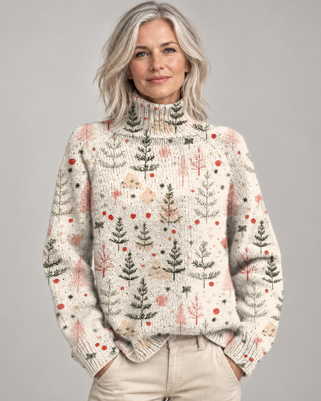 Alisha™ | Christmas Tree Art Print Turtleneck Sweater