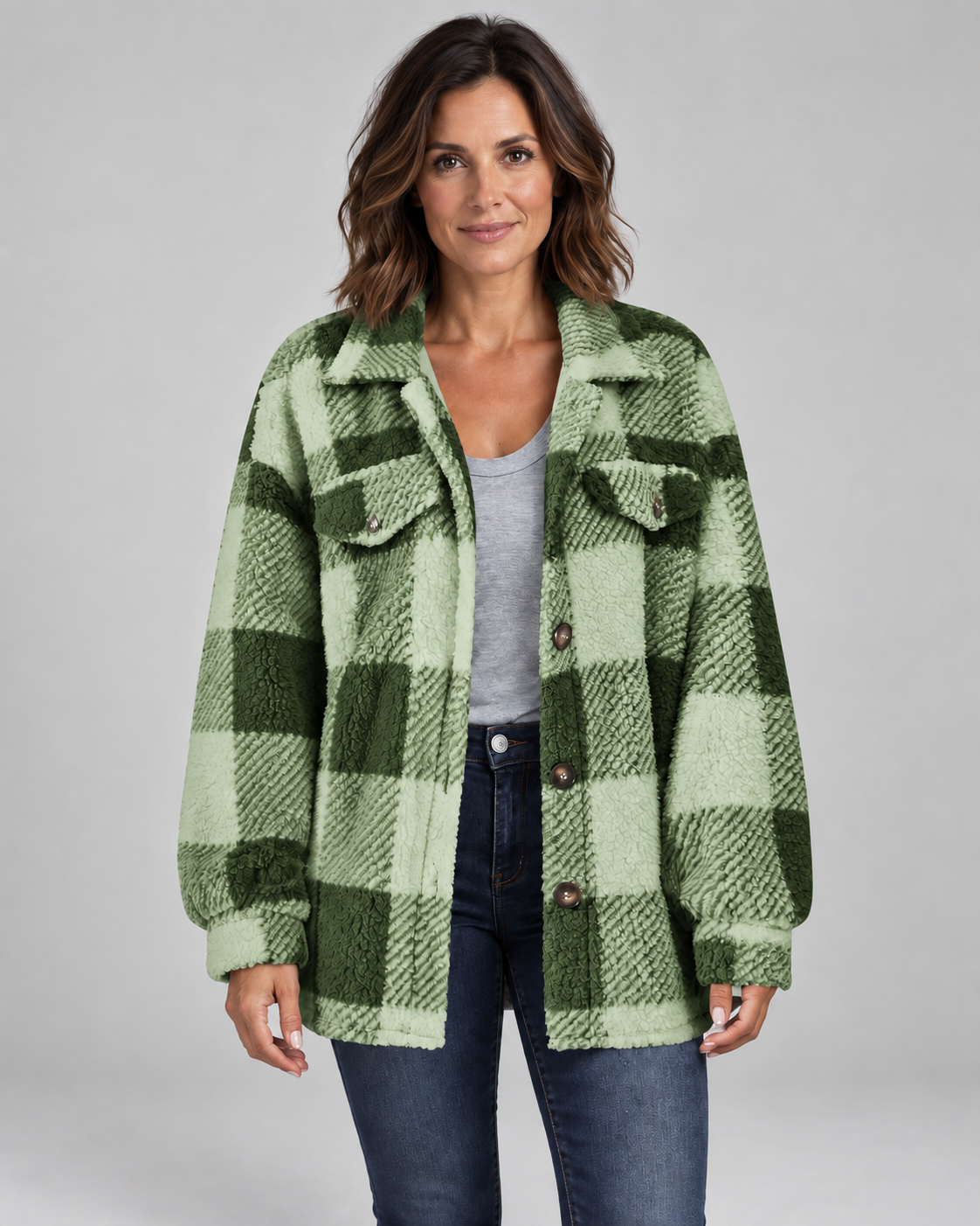 ERMI™ - Casual Plaid Button Down Long Sleeve Jacket