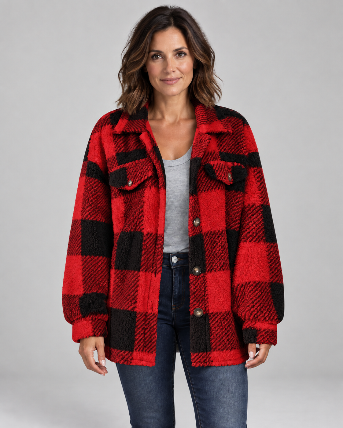 ERMI™ - Casual Plaid Button Down Long Sleeve Jacket