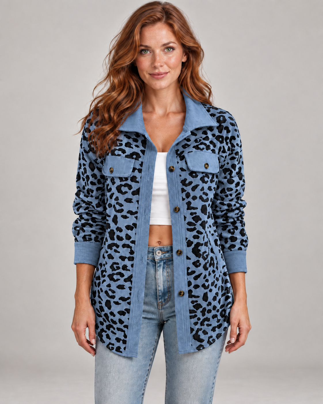 SISI™ - Casual Leopard Print Button Front Jacket