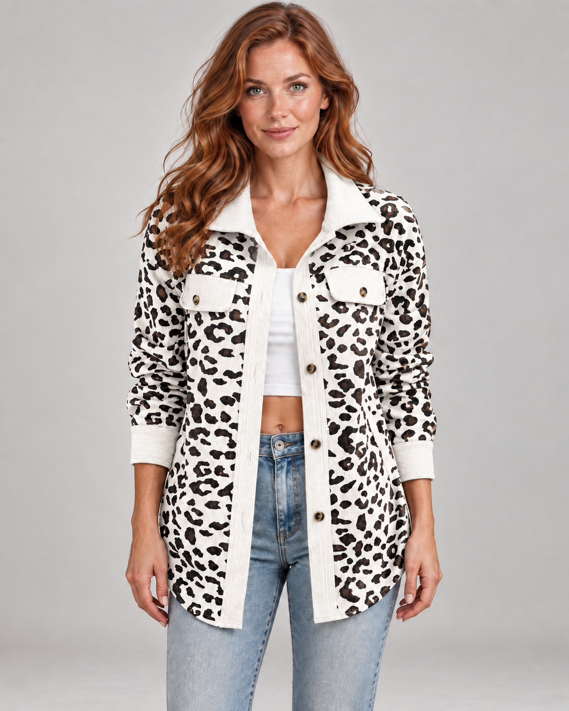 SISI™ - Casual Leopard Print Button Front Jacket