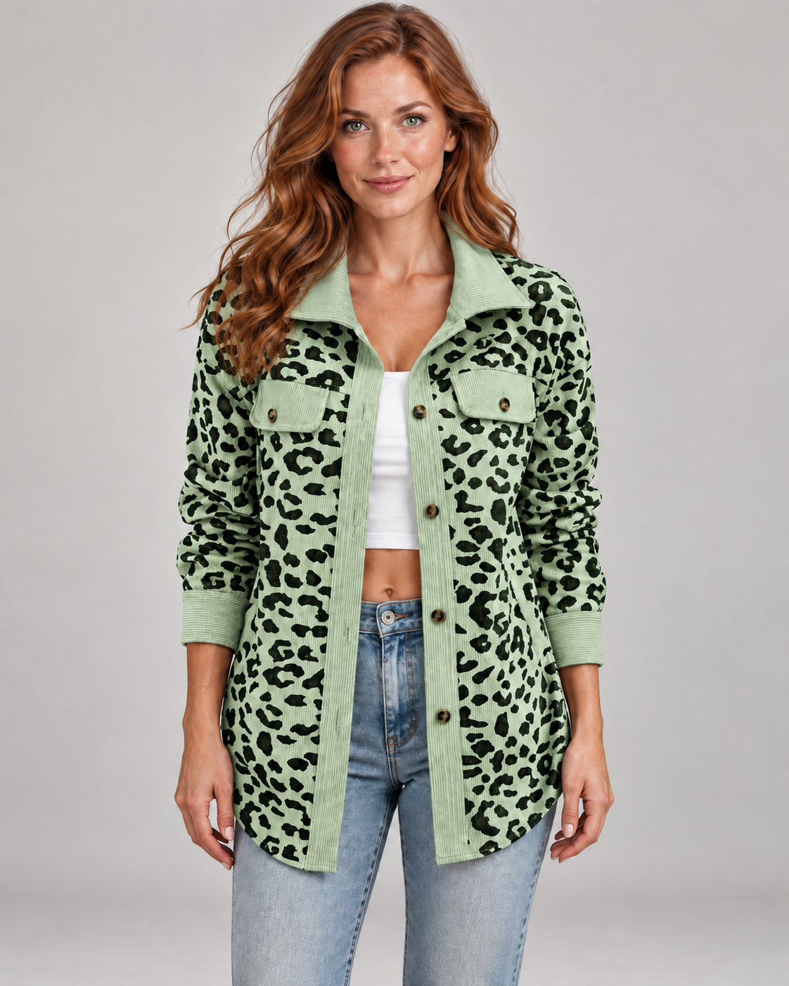 SISI™ - Casual Leopard Print Button Front Jacket