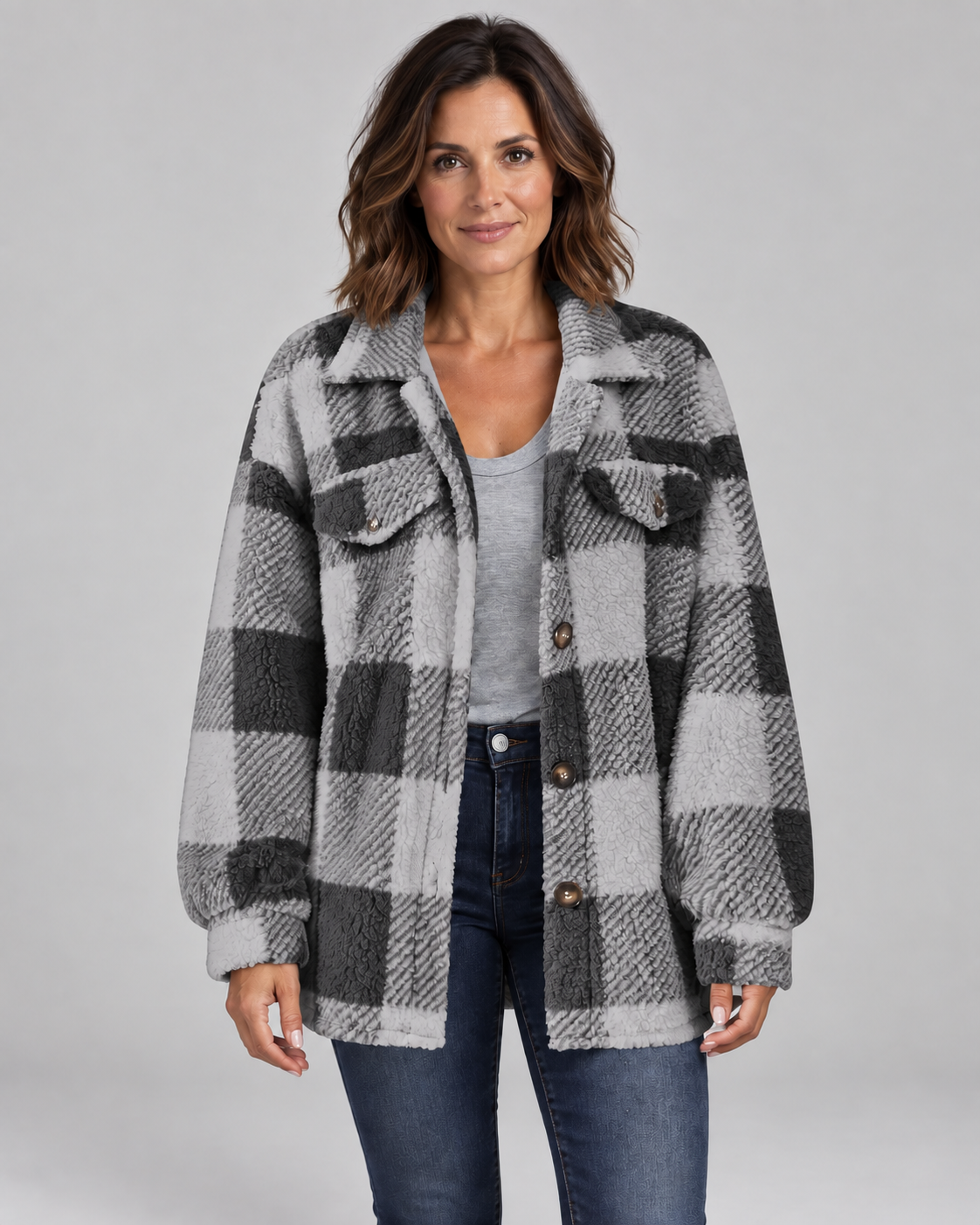 ERMI™ - Casual Plaid Button Down Long Sleeve Jacket