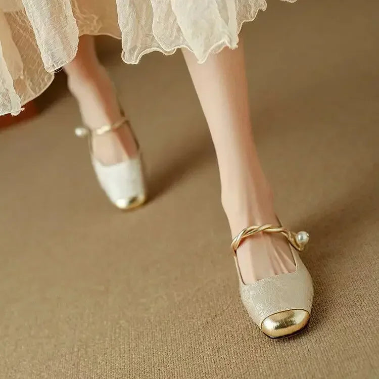 Mestelle | Pearl Strap Vintage Mary Jane Heels