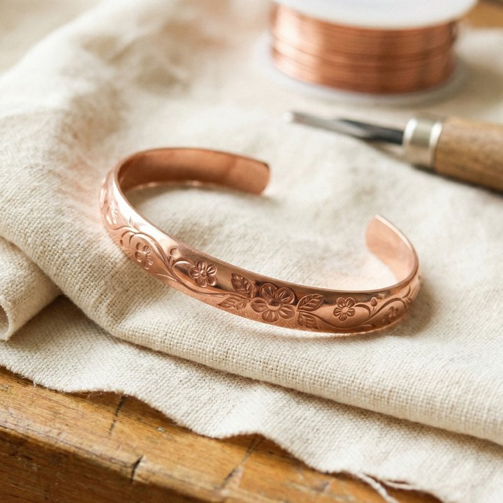 Ximena | Hand-Engraved Copper Vine Cuff Bracelet