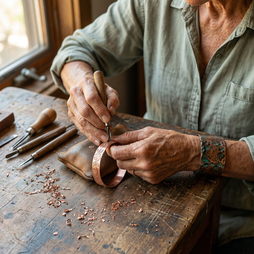 Ximena | Hand-Engraved Copper Vine Cuff Bracelet