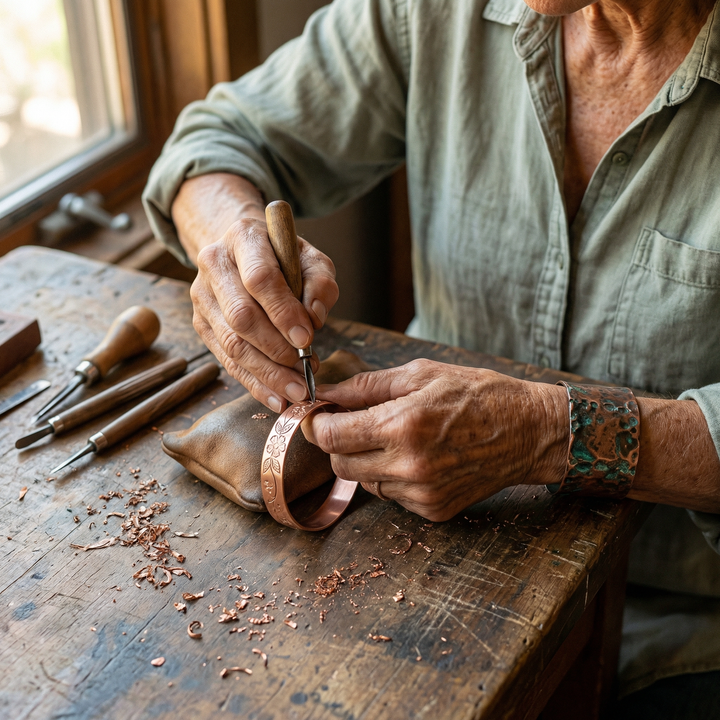 Ximena | Hand-Engraved Copper Vine Cuff Bracelet