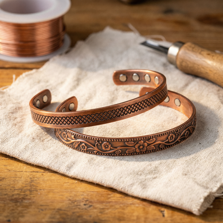 Kendall | Engraved Lattice Copper Ring and Bracelet Set
